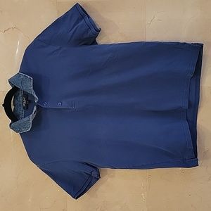 MEN'S NAVY BLUE AND DENIM SPADA ROMA COLLARED T SHIRT SIZE LARGE $98